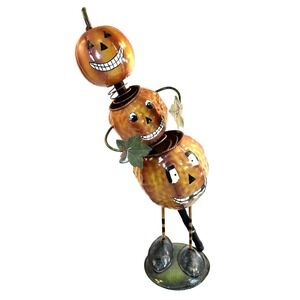 Metal Stacked Halloween Pumpkin Bobble Head Totem Sitter Folk Art Decor 17"